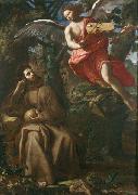 Francesco Cozza Saint Francis consoled by an Angel oil on canvas